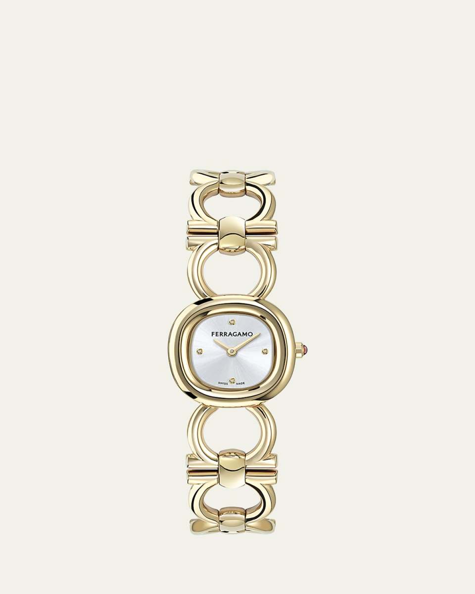25mm Double Gancini BraceleDouble Gancini 25MM IP Yellow Gold Diamond Watch